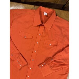 Malco Modes Vintage Western‎ Pearl Snap Shirt Orange XXL Tall USA Rodeo Cowboy